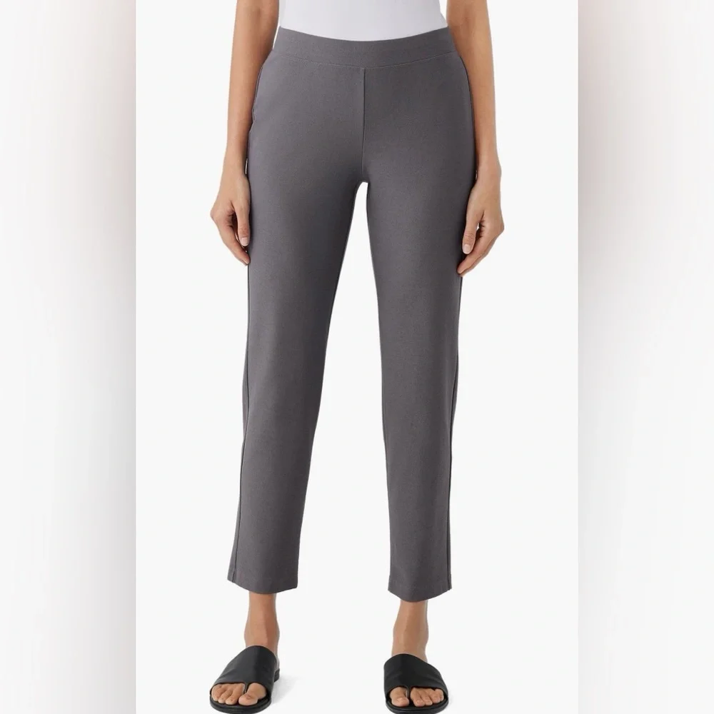 Eileen Fisher Slim Fit, Ankle Length Washable Stretch Crepe Pant in Meteor - Picture 1 of 6